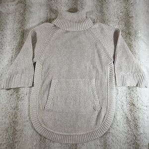 UGG 100% Cotton Knit Sweater Tunic Turtleneck Kangaroo Pocket Beige Sz M